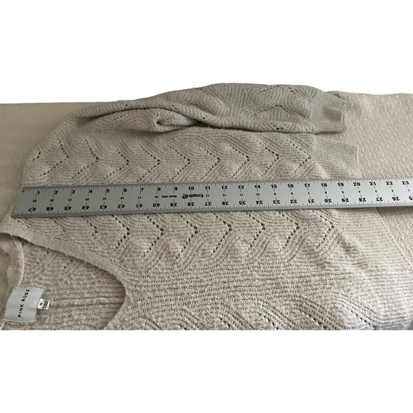 Pink Rose Women's Medium V-Neck Sweater Recycled Polyester Solid Beige Knit - Picture 6 of 8